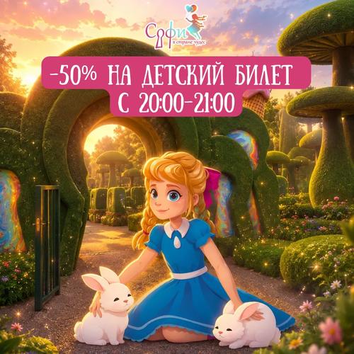Последний час в «Софи в стране чудес» - скидка 50% на детский билет!
